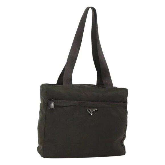 PRADA Tote Bag Nylon Khaki Silver Auth bs26576 - Picture 1 of 15